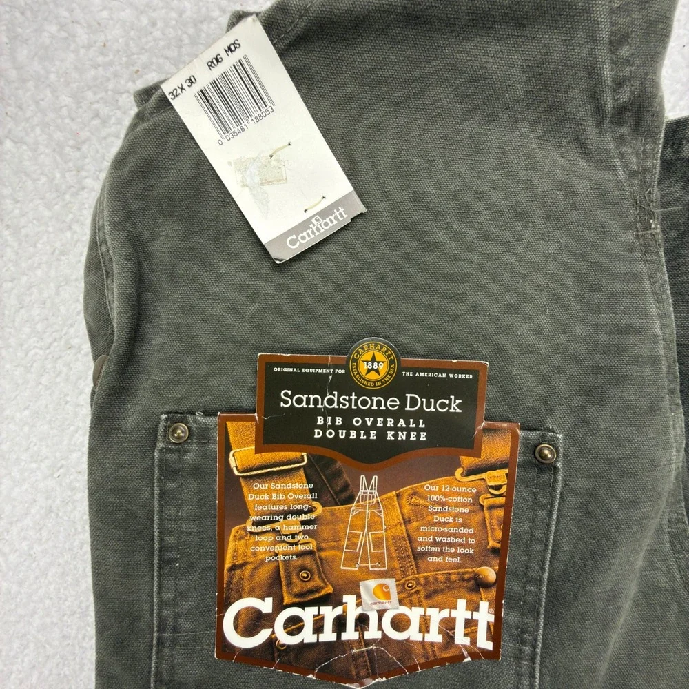 Carhartt Sandstone Bib Overall Double Knee Men 32X30 R06 MOS Green NWT NOS